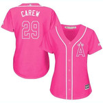 Angels #29 Rod Carew Pink Fashion Women's Stitched Baseball Jersey MLB- Women's