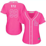 Dodgers #99 Hyun-Jin Ryu Pink Fashion Women's Stitched Baseball Jersey Mlb- Women's
