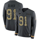 Bills #91 Ed Oliver Anthracite Salute To Service Men's Stitched Football Limited Therma Long Sleeve Jersey Nfl