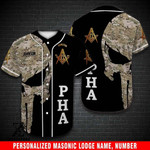 Personalize Baseball Jersey - Custom Lodge Name Number PHA Skull Camo Freemason Baseball Jersey | Colorful | Adult Unisex | S - 5XL Full Size - Baseball Jersey LF