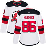 Devils #86 Jack Hughes White Road Authentic Women's Stitched Hockey Jersey NHL- Women's