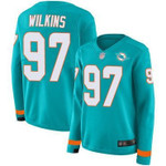 Dolphins #97 Christian Wilkins Aqua Green Team Color Women's Stitched Football Limited Therma Long Sleeve Jersey Nfl- Women's