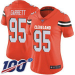 Nike Browns #95 Myles Garrett Orange Alternate Women's Stitched Nfl 100Th Season Vapor Limited Jersey Nfl- Women's