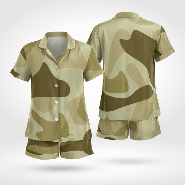 Army Style Womens Short Sleeve Pyjamas Made Of Satin Silk