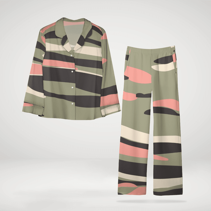 Fabulous Camo Long Sleeve Short Pyjama Set Made Of Satin Silk