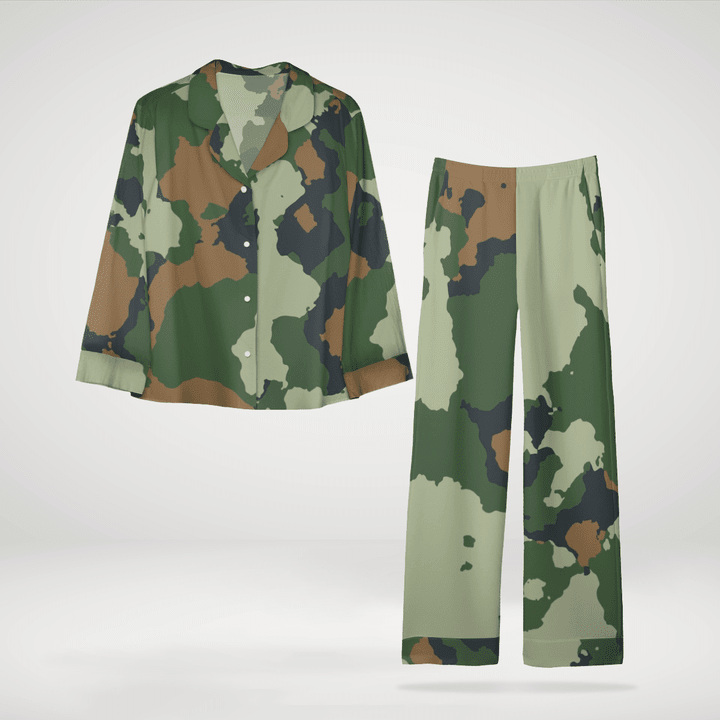 Ultimate Army Style Ladies Long Sleeve Pyjama Tops Made Of Satin Silk