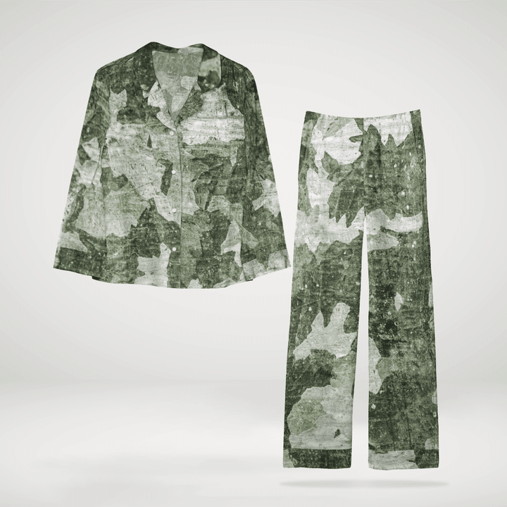 Impressive Army Style Womens Long Sleeve Cotton Pyjamas Made Of Satin Silk
