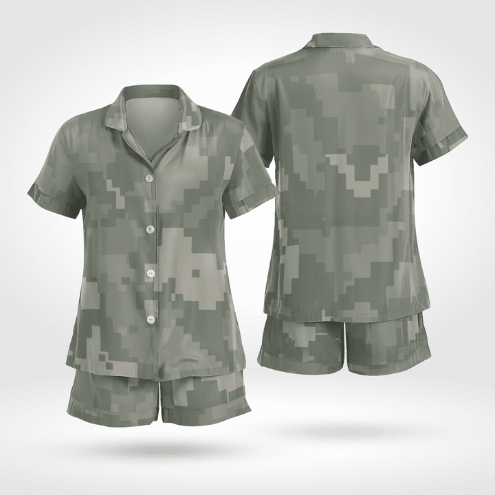 Best-seller Army Style Short Sleeve Pyjama Top Made Of Satin Silk