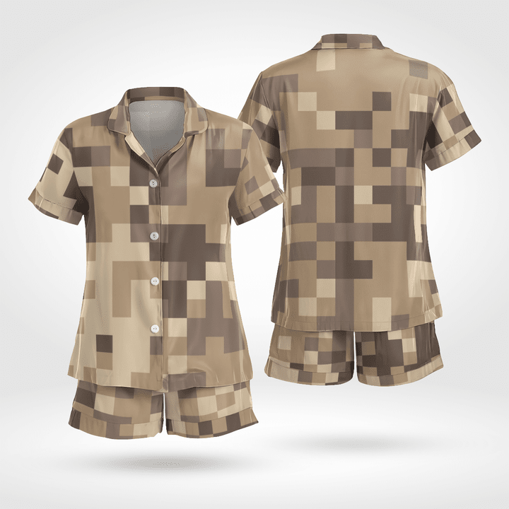 Military Style Short Sleeve Satin Pyjama Set Soft And Cozy