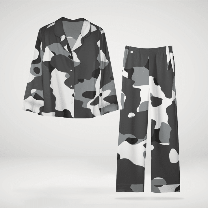 Astonishing Army Style Long Sleeve Pyjama Top Made Of Satin Silk
