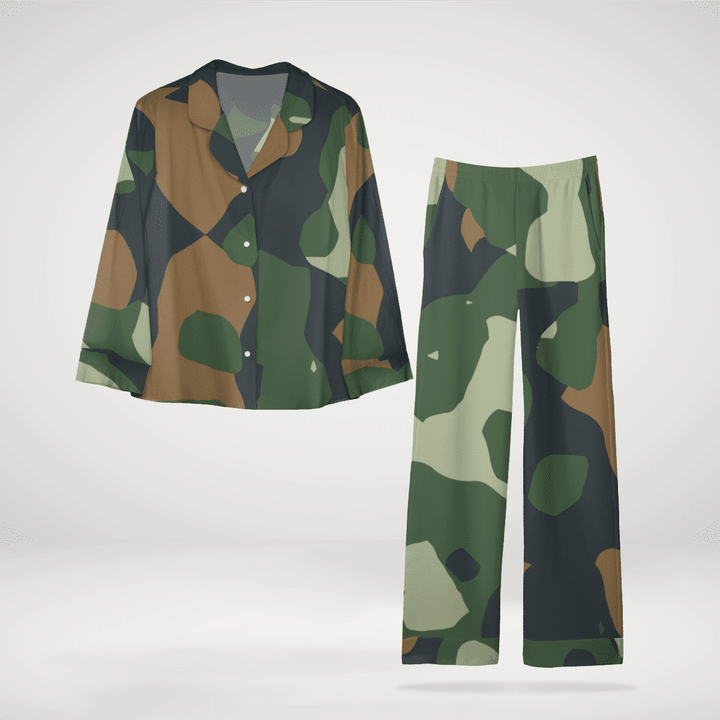 Army Style Ladies Long Sleeve Pyjama Set Stretchy And Lightweight