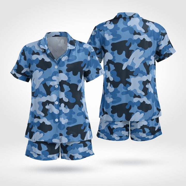 Impressive Army Style Plus Size Short Sleeve Pajama Set Stretchy And Lightweight
