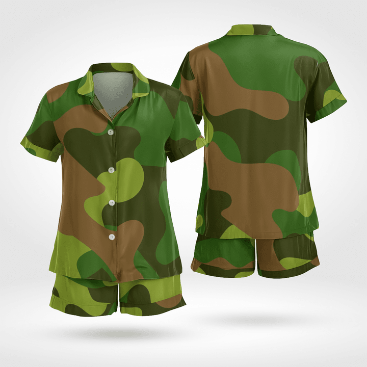 Camouflage Short Sleeve Satin Pjs Soft And Cozy