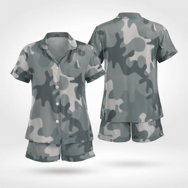 Fabulous Army Style Short Sleeve Button Up Pyjama Set Stretchy And Lightweight