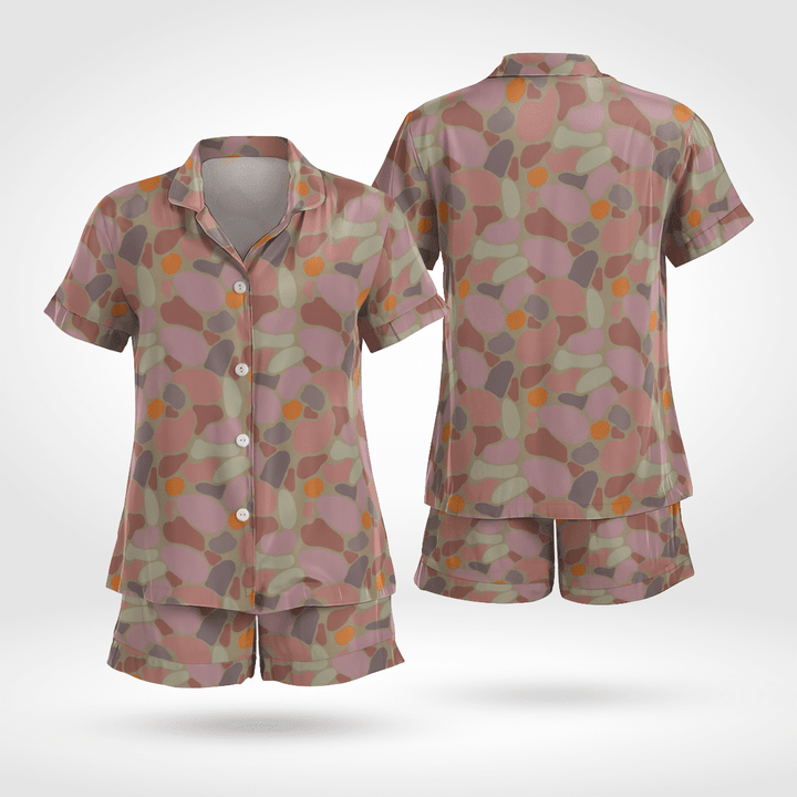 Army Style Short Sleeve Pyjama Set Made Of Satin Silk