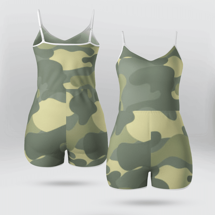 Military Print Jumpsuit Shorts Womens Comfortable For All-day Wear