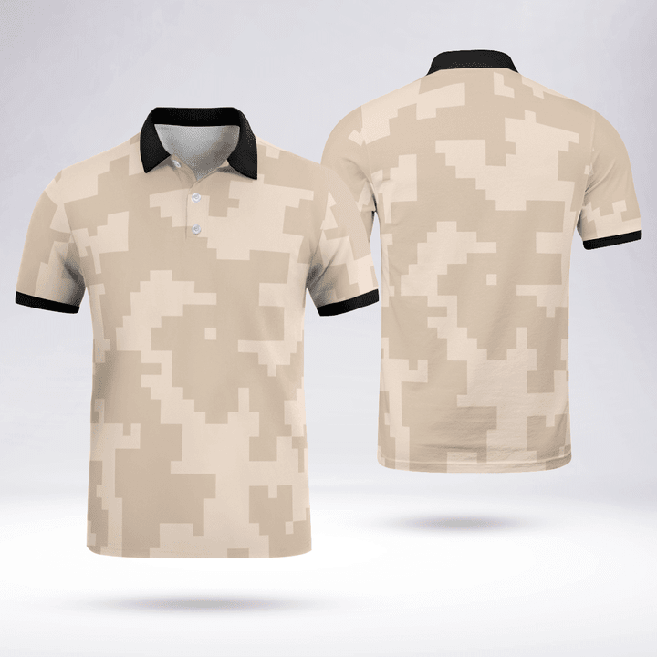 Camouflage Golf Shirts For Men Breathable Comfy Fabric Black Collar