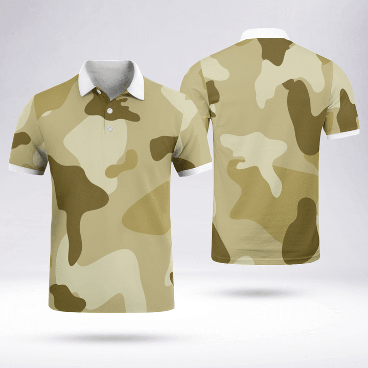 Army Style Custom Polos Breathable Comfy Fabric White Collar