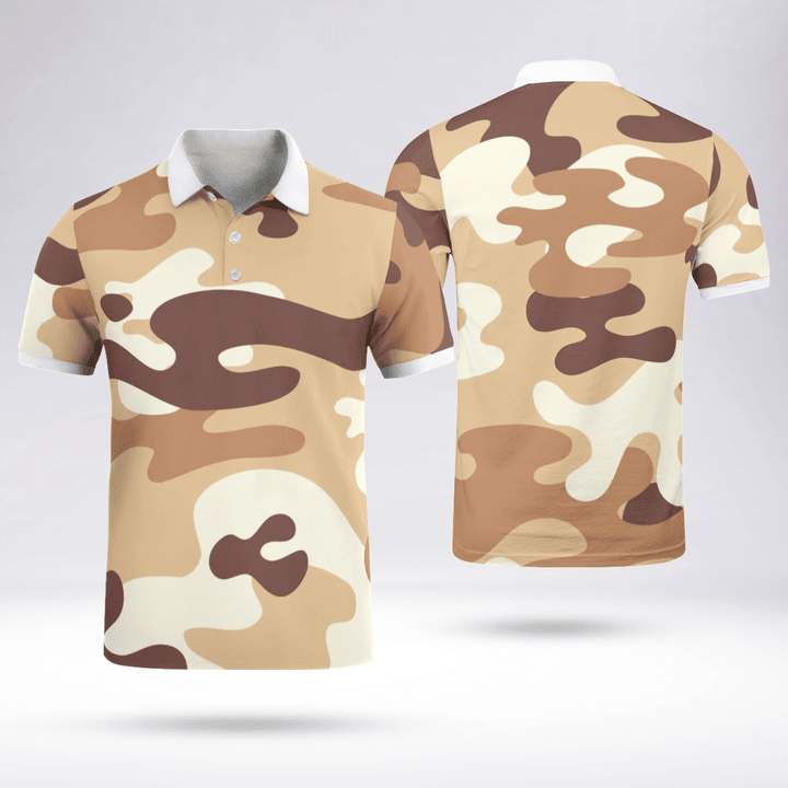 Camouflage Mens Designer Polo Breathable Comfy Fabric White Collar