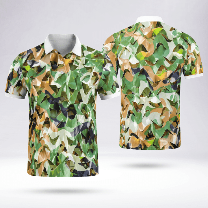 Camouflage Printed Golf Shirts Fresh And Sporty White Collar