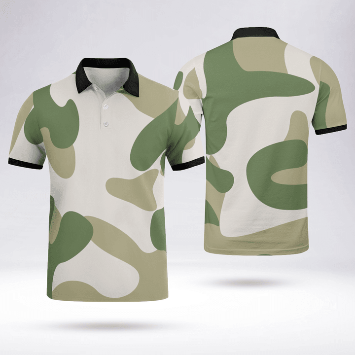 Camouflage Custom Golf Shirts High-Quality Mesh Fabric Black Collar