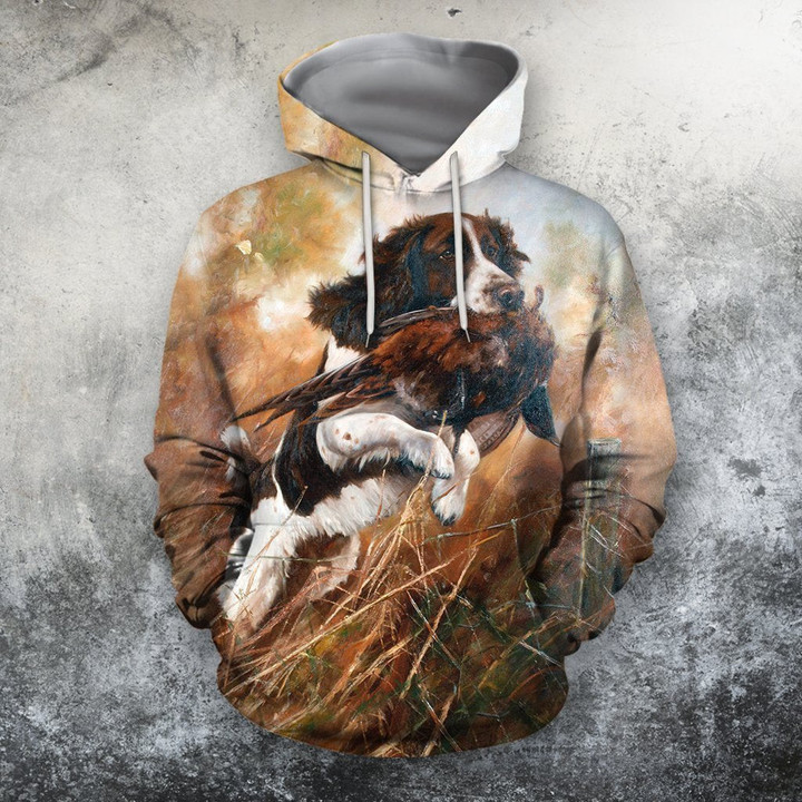 3D All Over Print Hunting Dog Pheasant Shirt Hoodie