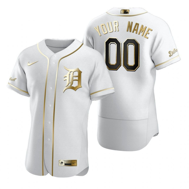 Personalize Jersey Men's Detroit Tigers Custom Nike White Stitched Mlb Flex Base Golden Edition Jersey Mlb