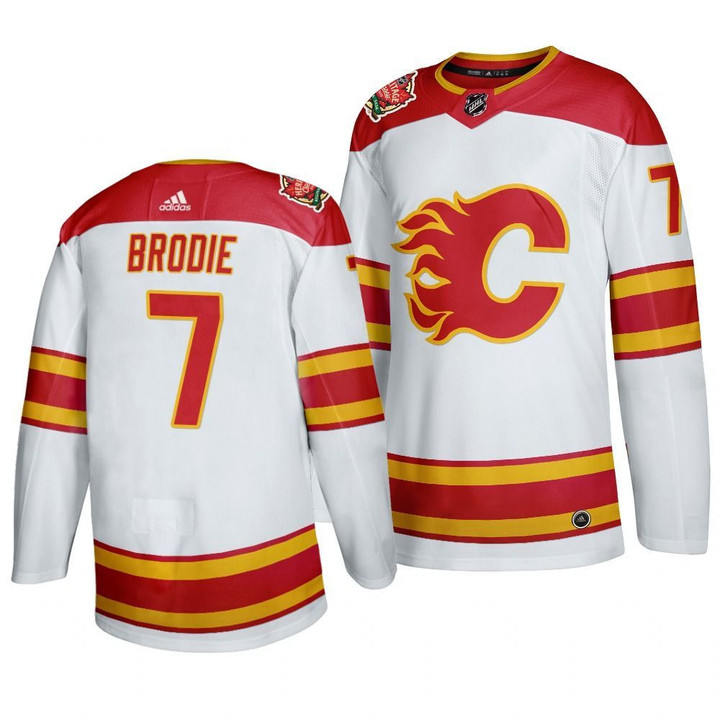 Men's Calgary Flames #7 T. J. Brodie 2019-20 White Heritage Classic Jersey Nhl