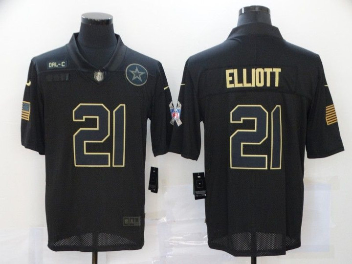 Men's Dallas Cowboys #21 Ezekiel Elliott Black 2020 Salute To Service Stitched Nfl Nike Limited Jersey Nfl