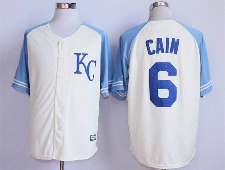 Men's Kansas City Royals #6-Lorenzo-Cain-Cream-New-Cool-Base-Jersey Mlb