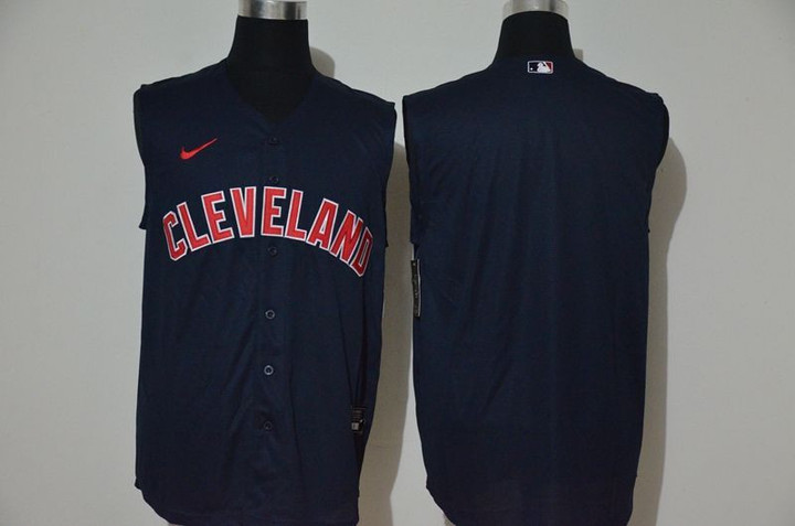 Men's Cleveland Indians Blank Navy Blue 2020 Cool And Refreshing Sleeveless Fan Stitched Mlb Nike Jersey Mlb