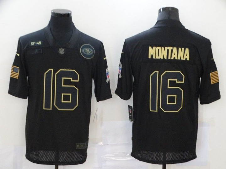 Men's San Francisco 49Ers #16 Joe Montana Black 2020 Salute To Service Stitched Nfl Nike Limited Jersey Nfl
