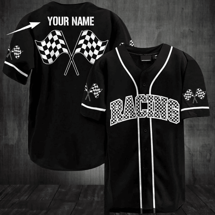 Custom Name Racing Unisex Buttoned Baseball Jersey Shirt | Cotton Short Sleeve Baseball Jersey Shirt Baseball Jersey Lf