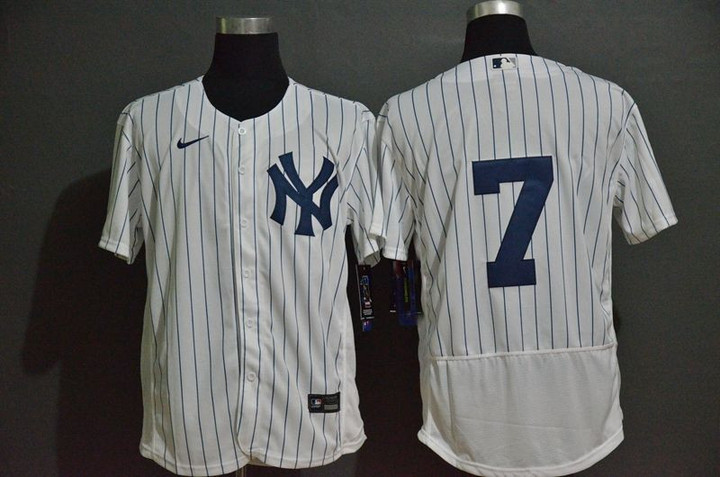 Men's New York Yankees #7 Mickey Mantle White Home No Name Stitched Mlb Flex Base Nike Jersey Mlb
