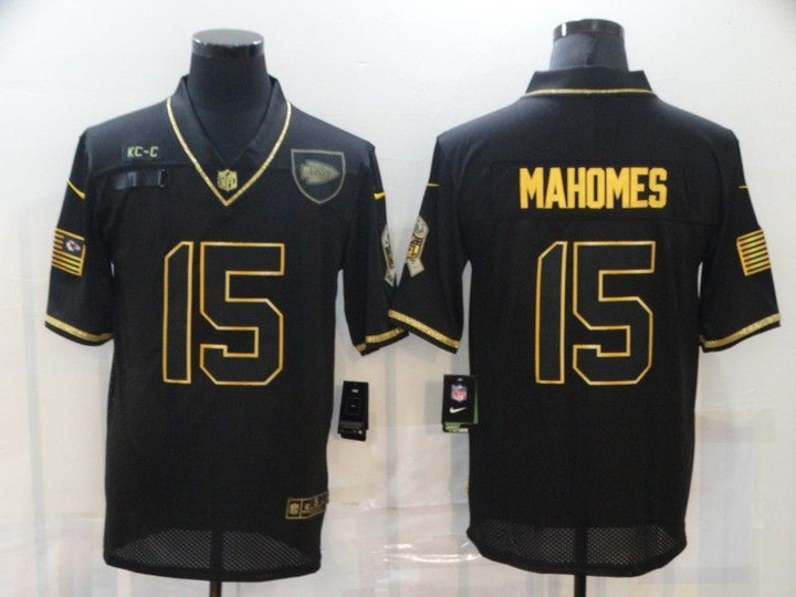 Men's Kansas City Chiefs #15 Patrick Mahomes Black Gold 2020 Salute To Service Stitched Nfl Nike Limited Jersey Nfl