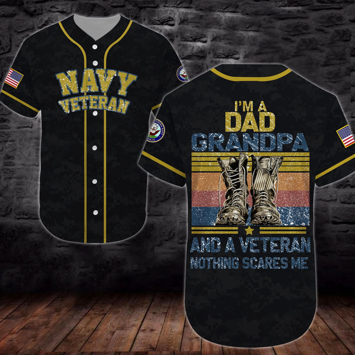 Navy Veteran Dad Grandpa Baseball Jersey | Colorful | Adult Unisex | S - 5Xl Full Size - Baseball Jersey Lf