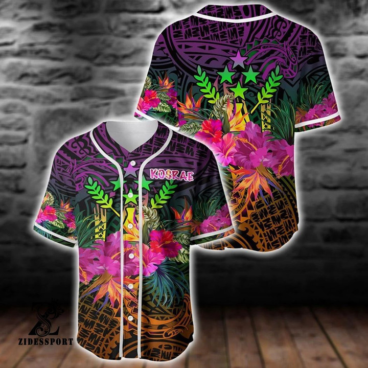 Kosrae Summer Hibiscus Baseball Jersey | Colorful | Adult Unisex | S - 5Xl Full Size - Baseball Jersey Lf