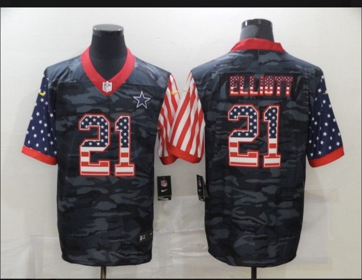 Men's Dallas Cowboys #21 Ezekiel Elliott Camo Salute To Serve Usa Flag Limited Jersey Nfl