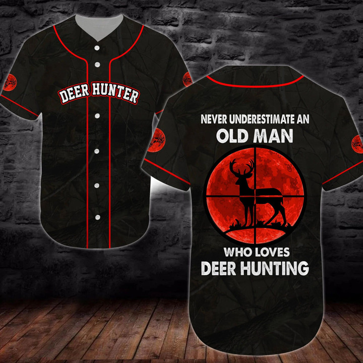 Deer Hunter Old Man Black Ver Baseball Jersey | Colorful | Adult Unisex | S - 5Xl Full Size - Baseball Jersey Lf