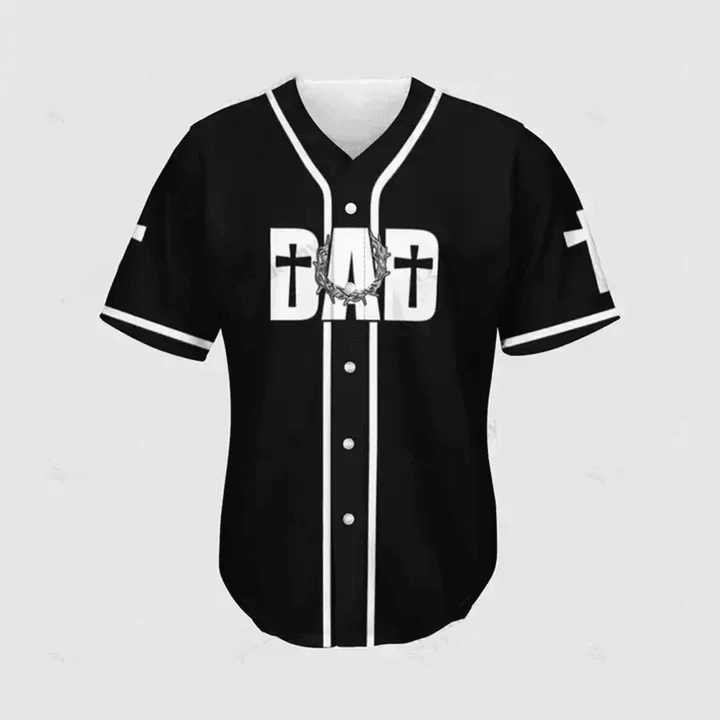 Dad Is Man Of God Buttoned Baseball Jersey Black Shirt | Cotton Short Sleeve Baseball Jersey Shirt Baseball Jersey Lf