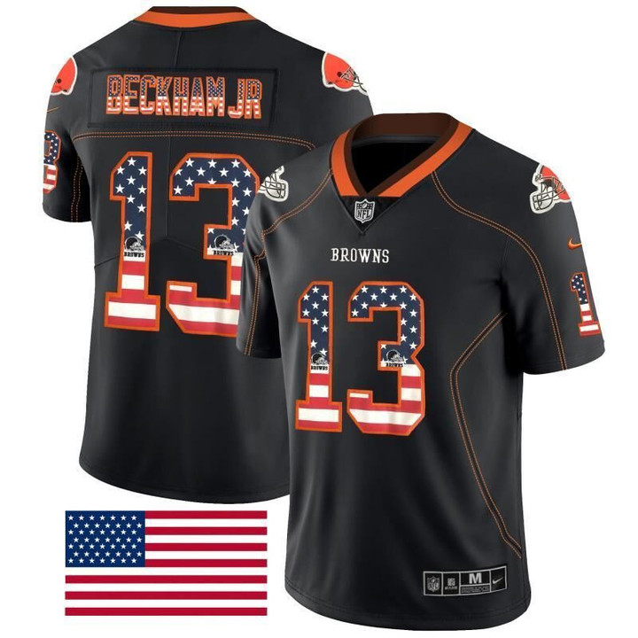 Nike Cleveland Browns 13 Odell Beckham Jr Black Usa Flag Fashion Limited Jersey Nfl