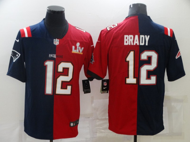 Men's Tampa Bay Buccaneers #12 Tom Brady Red Navy Super Bowl Split Stitched Jersey Nfl