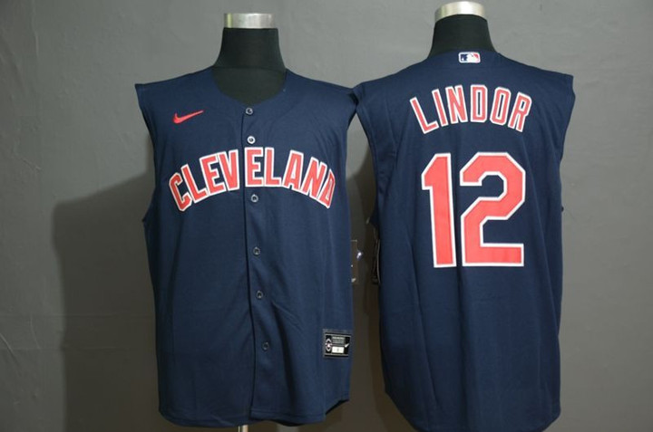 Men's Cleveland Indians #12 Francisco Lindor Navy Blue 2020 Cool And Refreshing Sleeveless Fan Stitched Mlb Nike Jersey Mlb