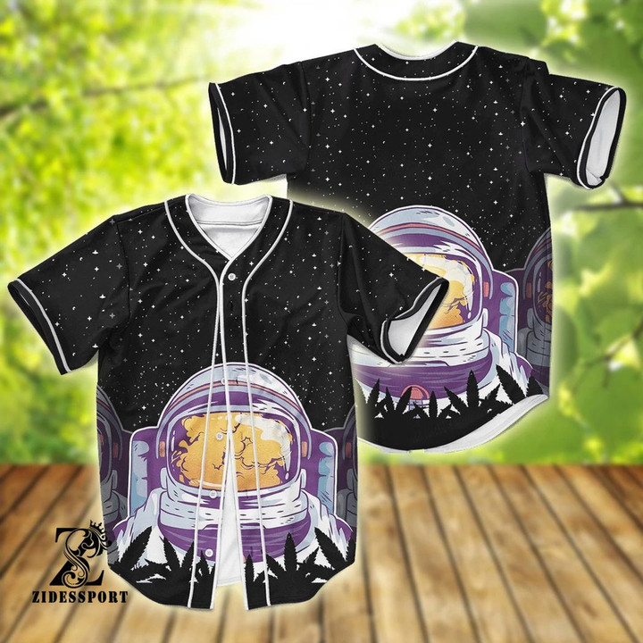 Smoking Astronaut High In Space & Mind 420 Weed Baseball Jersey | Colorful | Adult Unisex | S - 5Xl Full Size - Baseball Jersey Lf