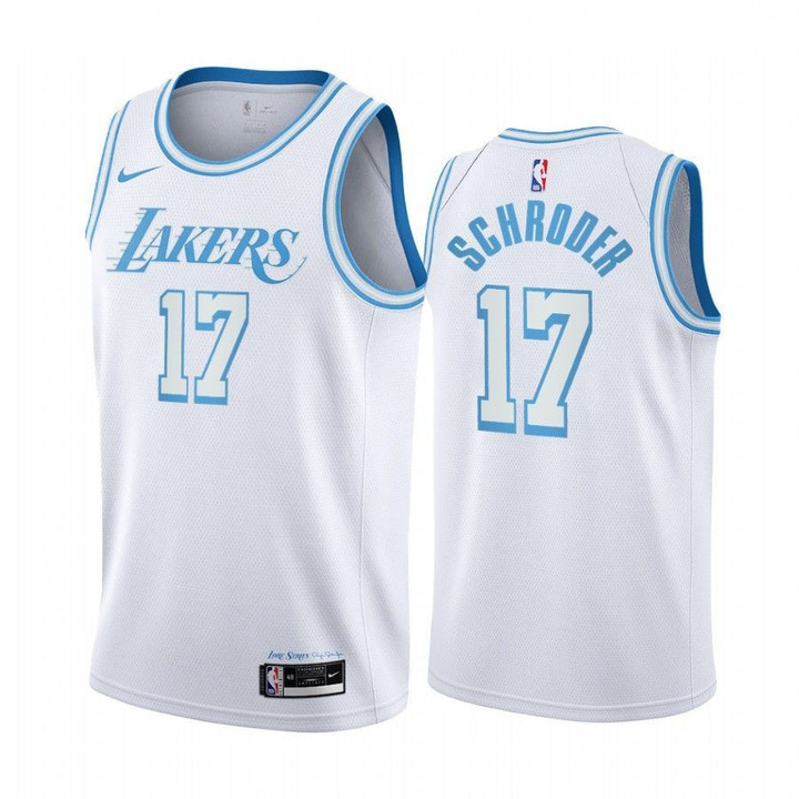 Los Angeles Lakers #17 Dennis Schroder 2020-21 White City Edition Jersey Blue Silver Logo Nba