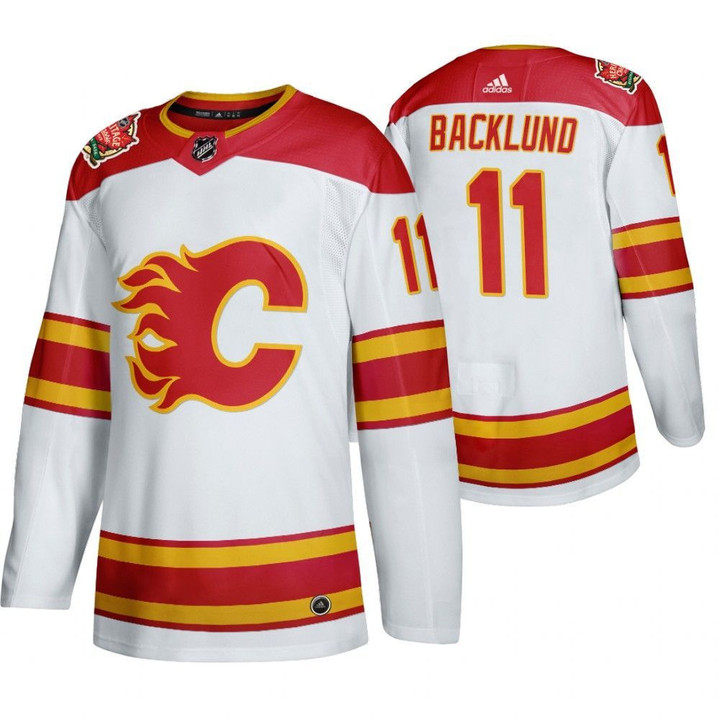 Men's Calgary Flames #11 Mikael Backlund 2019 Heritage Classic White Jersey Nhl