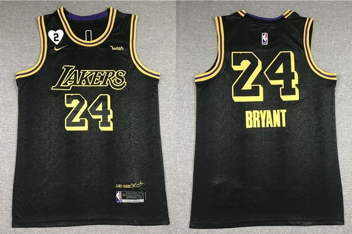 Men's Los Angeles Lakers #24 Kobe Bryant Black New 2021 Nike City Edition Wish And Heart Stitched Jersey Nba