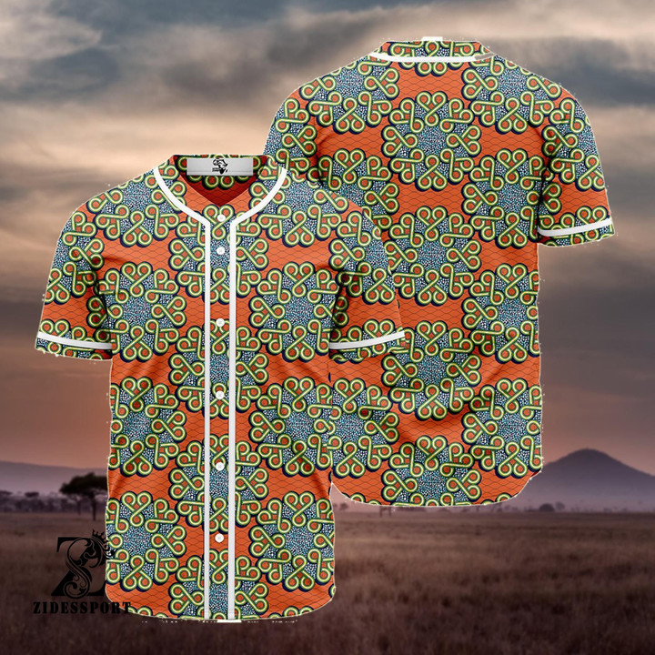 Ankara Pattern Orange Baseball Jersey | Colorful | Adult Unisex | S - 5Xl Full Size - Baseball Jersey Lf