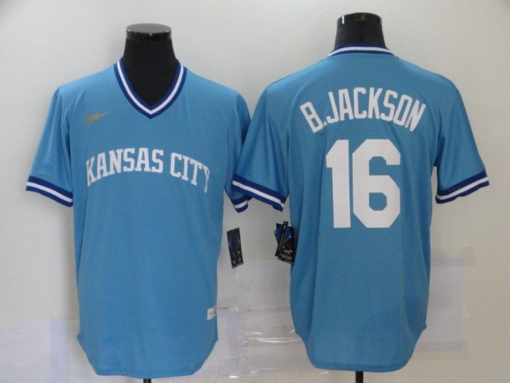 Men's Kansas City Royals #16 Bo Jackson Light Blue Pullover Cool Base Cooperstown Collection Nike Jersey Mlb