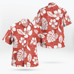 Red Hibiscus Hawaiian Flower Blooms and Tropical Leaves Hawaii Shirt
